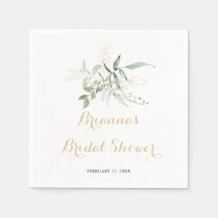 Gold Green Foliage Calligraphy Bridal Shower  Napkin