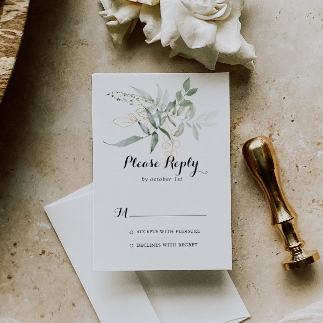 Gold Green Foliage Calligraphy RSVP (Creator Uploaded)
