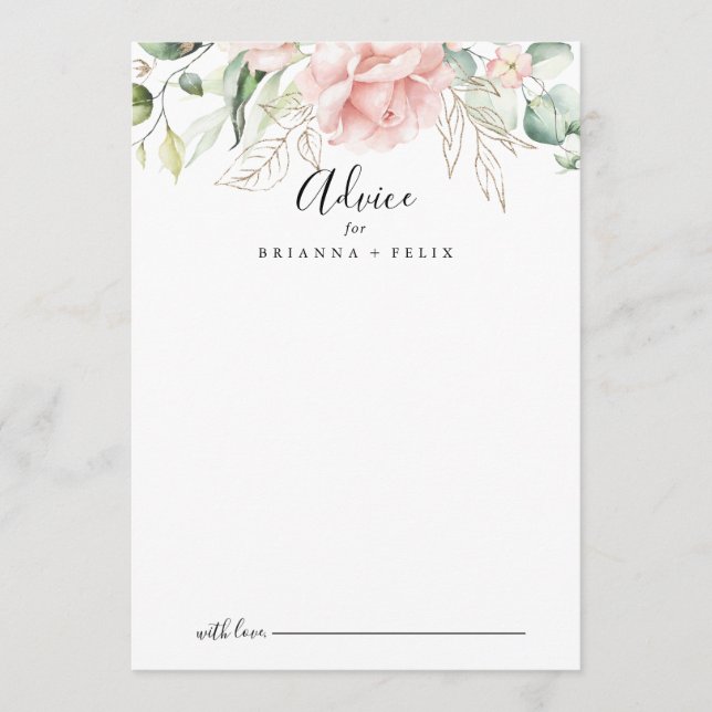 Gold Green Foliage Floral Wedding Advice Card (Front)
