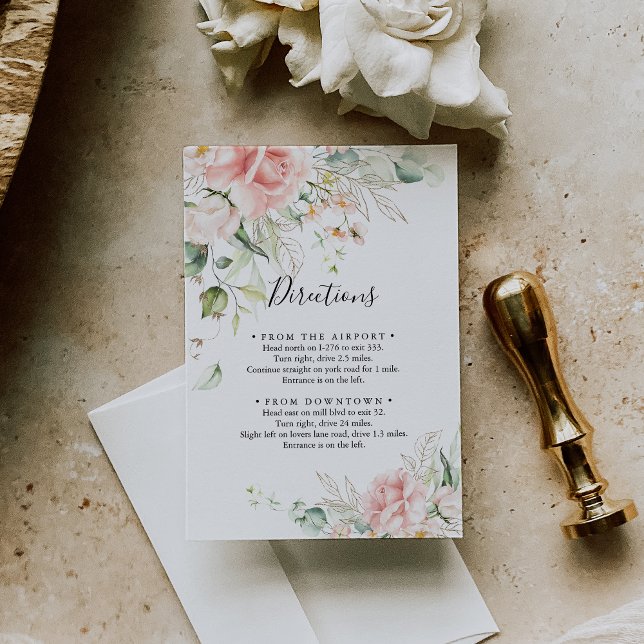 Gold Green Foliage Floral Wedding Directions Enclosure Card (Creator Uploaded)