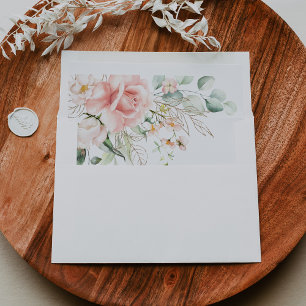 Gold Green Foliage Floral Wedding Invitation Envelope