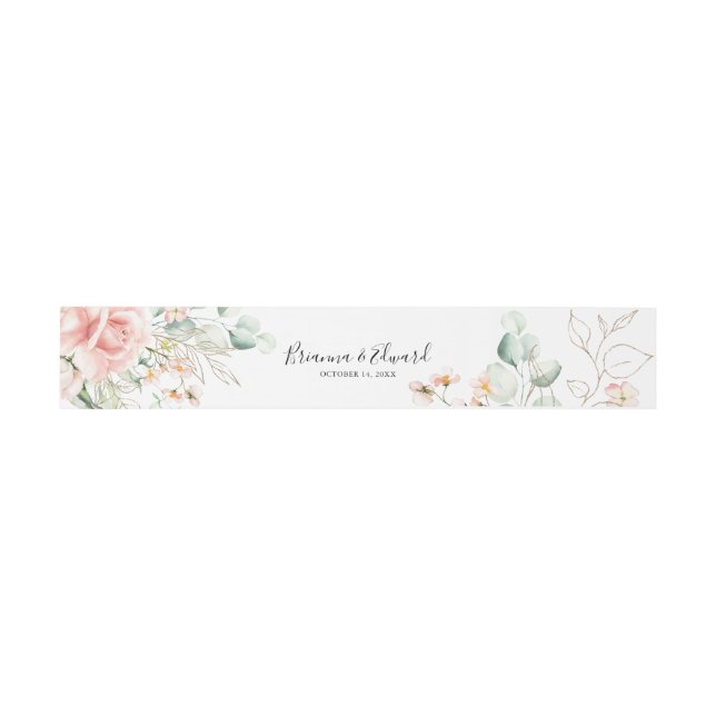 Gold Green Foliage Floral Wedding Invitation Invitation Belly Band (Flat)