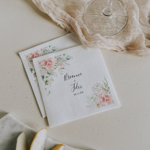 Gold Green Foliage Floral Wedding Napkin