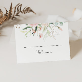 Gold Green Foliage Floral Wedding Place Card