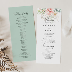 Gold Green Foliage Floral Wedding Program Programme