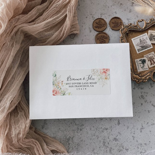 Gold Green Foliage Floral Wedding RSVP Address Label (Creator Uploaded)