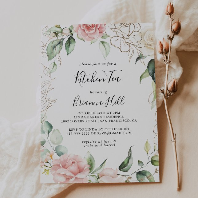 Gold Green Foliage Kitchen Tea Bridal Shower Invitation (Creator Uploaded)