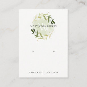 GOLD GREEN FOLIAGE MONOGRAM EARRING DISPLAY LOGO BUSINESS CARD