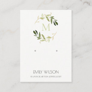 GOLD GREEN FOLIAGE MONOGRAM EARRING DISPLAY LOGO BUSINESS CARD