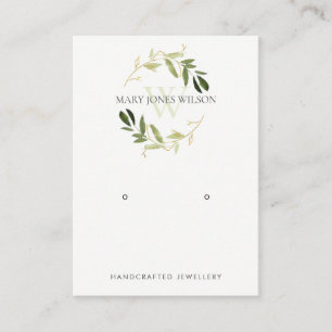 GOLD GREEN FOLIAGE MONOGRAM EARRING DISPLAY LOGO BUSINESS CARD