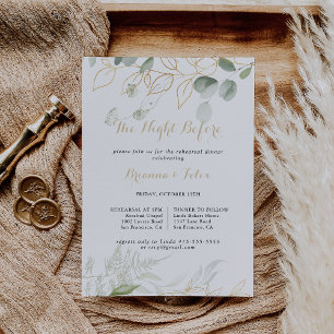 Gold Green Foliage Night Before Rehearsal Dinner  Invitation