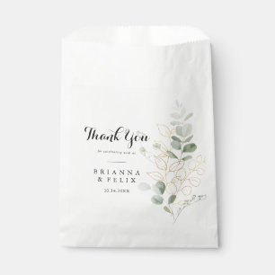 Gold Green Foliage Thank You Wedding  Favour Bags