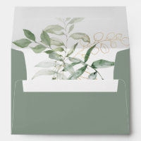 Gold Green Foliage Wedding Invitation 