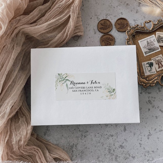 Gold Green Foliage Wedding RSVP Address Label (Creator Uploaded)