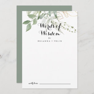 Gold Green Foliage Wedding Words of Wisdom  Advice Card