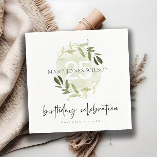GOLD GREEN FOLIAGE WREATH ANY AGE 25TH  BIRTHDAY NAPKIN