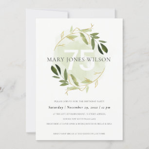 GOLD GREEN FOLIAGE WREATH ANY AGE 75 BIRTHDAY CARD