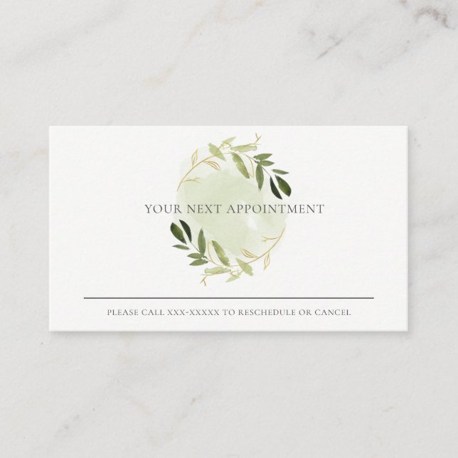 GOLD GREEN FOLIAGE WREATH PROFESSIONAL APPOINTMENT BUSINESS CARD (Front)