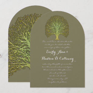 Gold Green Forest Wedding Invitation