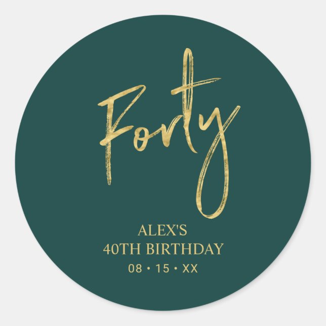 Gold & Green Forty 40th Birthday Favour Thank you Classic Round Sticker (Front)