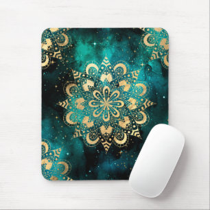 Gold & Green Galaxy Dharma Mandala Pattern Mouse Mat