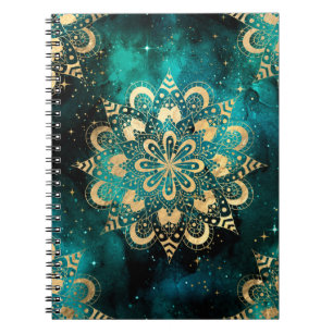 Gold & Green Galaxy Dharma Mandala Pattern  Notebook