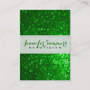Gold & Green Glitter Beautician Business Card