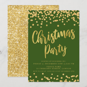 Gold Green Glitter Christmas Corporate Holiday Invitation