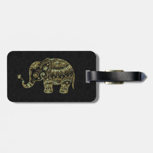 Gold & Green Glitter Floral Elephant Luggage Tag