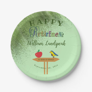 Gold Green Glitter & Happy Retirement Paper Plate
