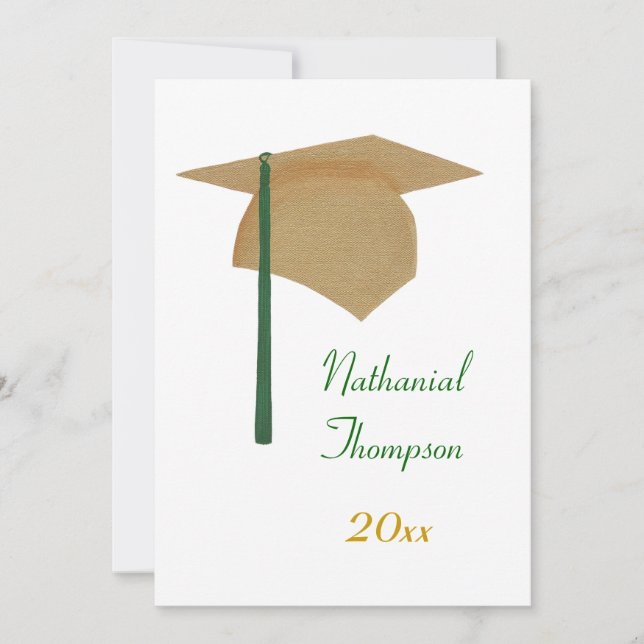 Gold & Green Graduation Cap and Tassel Invitations (Front)