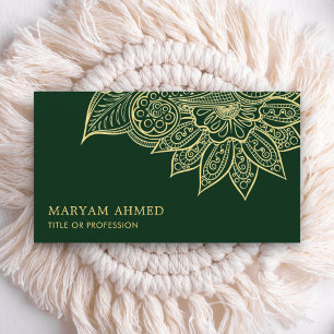 Gold Green Henna Mehndi Islamic Business Card