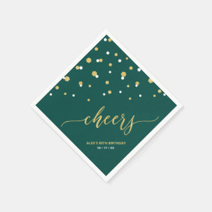 Gold & Green Hexagon Confetti Cheers Custom Party Napkin