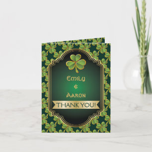 Gold, green Irish clover & frame wedding Thank You