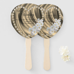 Gold,Green,Ivory,Blue,Silk & Pearls Hand Fan