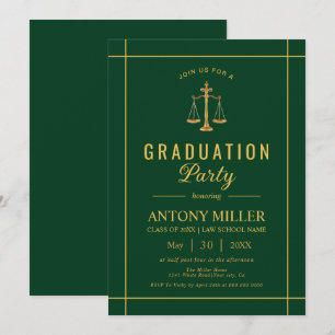 Gold, green law school graduation Class Of 2025  Invitation