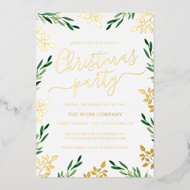 Gold Green Leaf Corporate Christmas Party (Front)