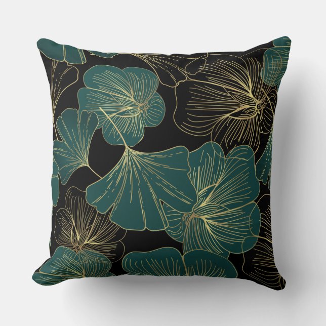 Gold green leaves cushion (Front)