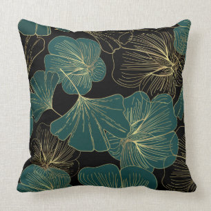 Gold green leaves cushion
