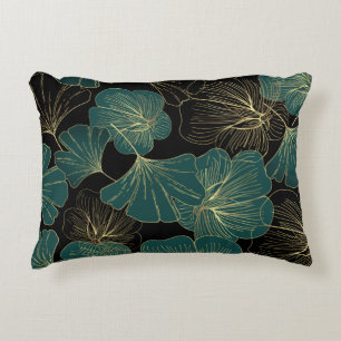 Gold green leaves decorative cushion