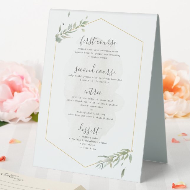 Gold & green leaves frame wedding menu (In SItu (Wedding))