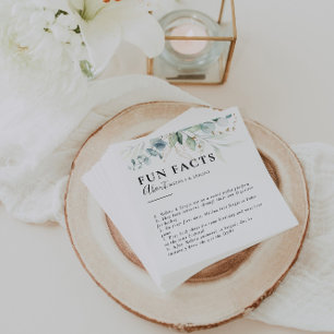 Gold Green Leaves Trivia Fun Facts Wedding Napkin