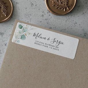 Gold Green Leaves Wedding Return Address Label