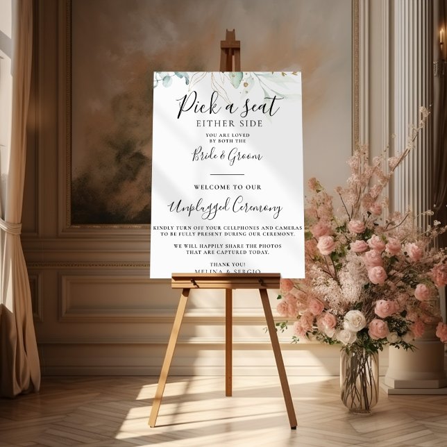 Gold Green Leaves Wedding Unplugged Ceremony  Poster (Creator Uploaded)
