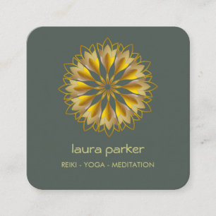 Gold Green Lotus Flower Yoga Holistic Meditation  Square Business Card