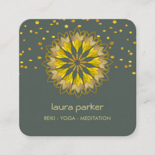 Gold Green Lotus Flower Yoga Holistic Meditation  Square Business Card