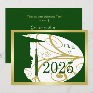 Gold/Green Man Silhouette 2025 Graduation Party Invitation