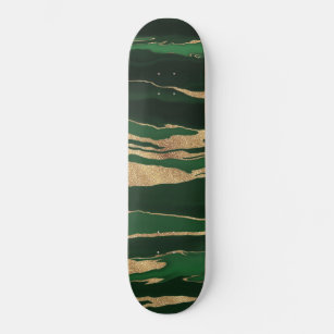 Gold Green Marble Abstract Painting Skateboard