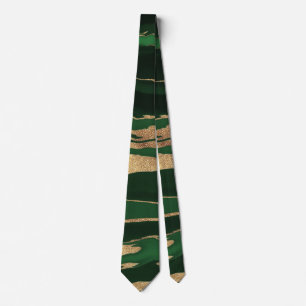 Gold Green Marble Abstract Painting Tie