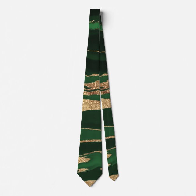 Gold Green Marble Abstract Painting Tie (Front)